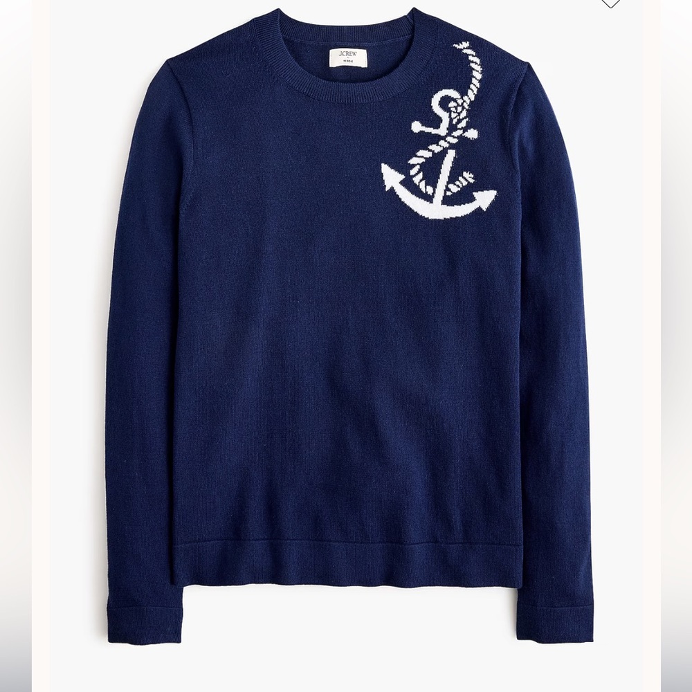 J. Crew Navy Anchor Novelty Teddie Crewneck Sweater - Women  size XXL NEW